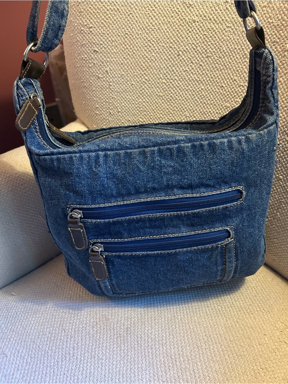 Denim crossbody slouchy hobo bag